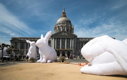 bunny exhibit in front of san francisco city hall