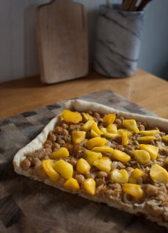 curry chickpea and mango pizza -- trini doubles pizza