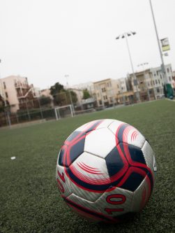 usa soccer ball at mission playground, san francisco, california