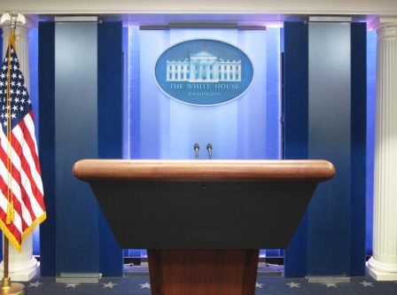 white house press briefing room podium, washington, dc