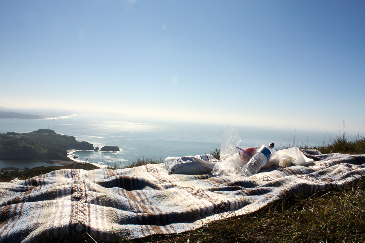view of ocean beach from the marin headlands picnic blanket