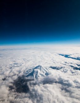 aerial photo of mt shasta from an airplane