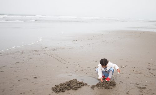 preschooler at ocean beach, san francisco, california