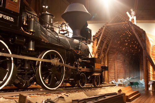a train engine at the california state railroad museum, sacramento, california