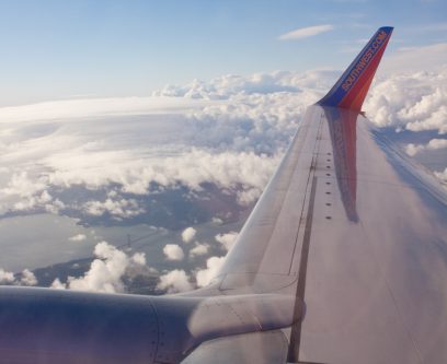 wing of an airplane in flight, southwest airlines