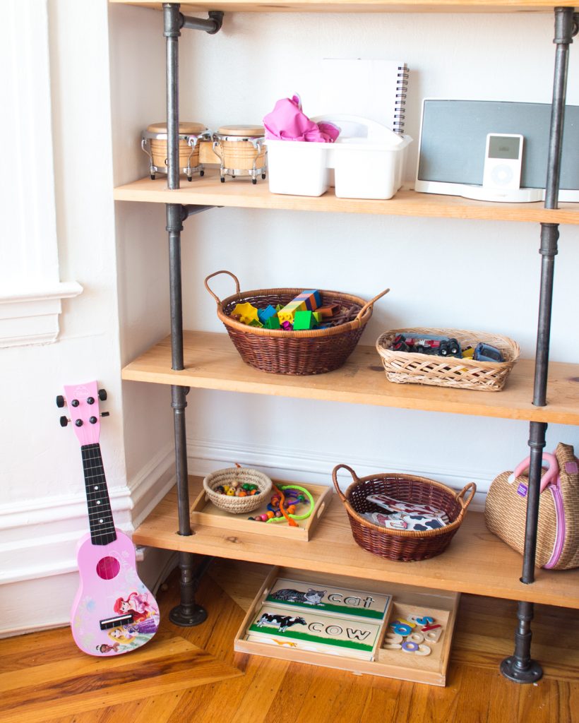 toy shelf with baskets